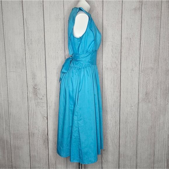 VTG Bright Blue Pinafore Fit & Flare Midi Dress - Picture 3 of 5
